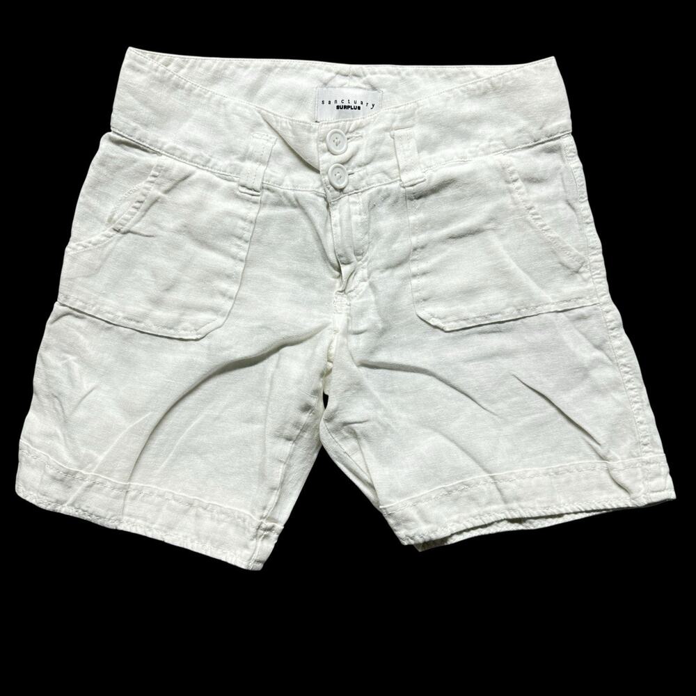 Sanctuary Surplus Linen Shorts Pants Women's Size 27 White Pockets Mid Rise